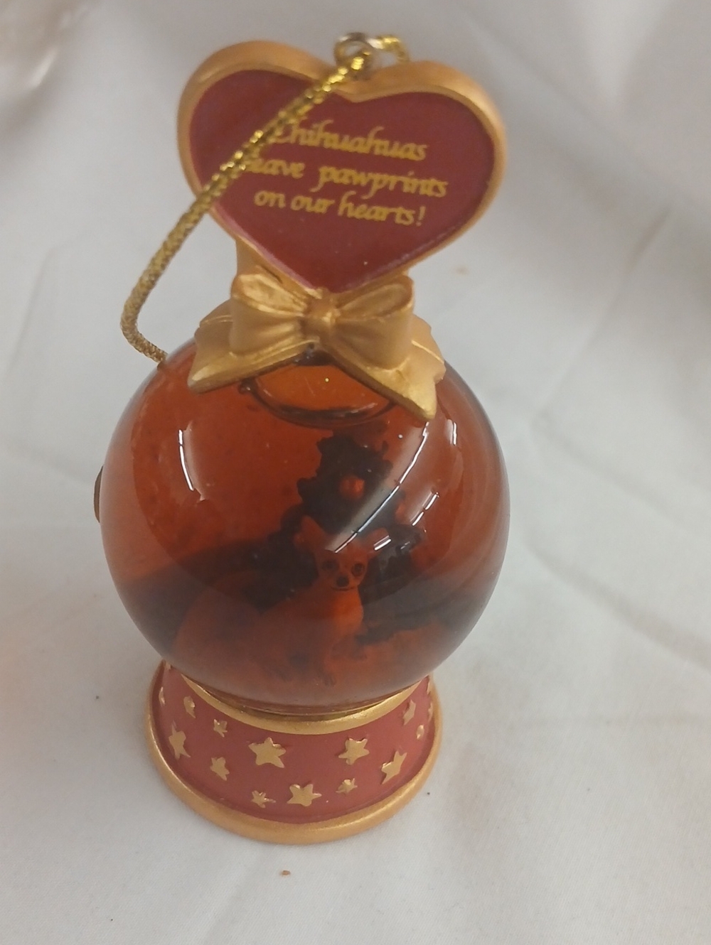 Chihuahua Heart Snow Globe Ornament - Red & Gold